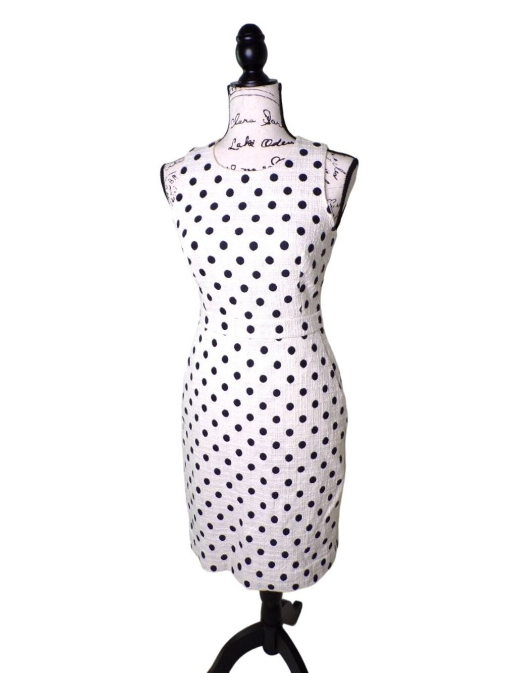 🆕J CREW Polka Dot Textured Sheath Dress Black White Size 0 #G3726